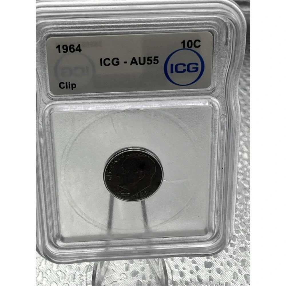 1964 Roosevelt Silver Dime - ICG AU55 - MAJOR CLIPPED PLANCHET MINT ERROR